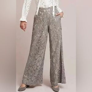 Anthropologie Feather Bone Viivi Gray Lace High Waist Palazzo Wide Leg Pants XS